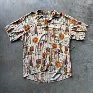 Natural Issue By FELDINI Button Up Short Sleeve Shirt Men's M Beige Golf Print